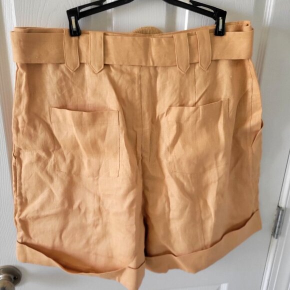 Farm Rio Womens Tan/Beige Tailored Linen Belted Paperbag Shorts -XL - Picture 4 of 9